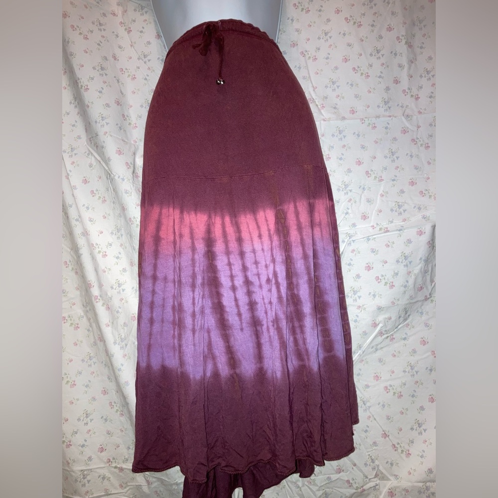 Long maroon tie dye skirt
